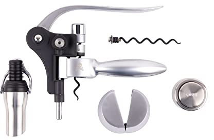 SCALPERS HOME | Kit Sacacorchos de Vino | 5 Piezas Robustas y Duraderas | Elaboradas con Acero Inoxidable y Aleación de Zinc | Utensilios de Cocina | Logo de Scalpers Grabado