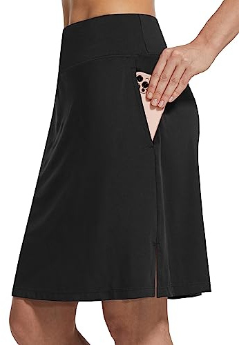 baleaf Women's 20 Golf Skirts Knee Length Skorts Athletic Modest Long Acitive Casual Pockets UV Protection Black L