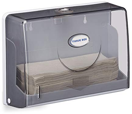 relaxdays Distributeur de Serviettes en Papier, essuie-Main Taille H2, Mural, mouchoirs, HLP 20,5x27,5x10 cm Blanc/Gris