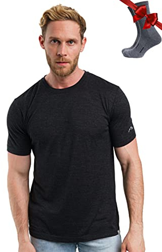 Merino.tech Maglietta Lana Merinos Uomo - Maglia Termica Uomo in Lana Merinos Manica Corta con Calze (Charcoal Grey, Medium)