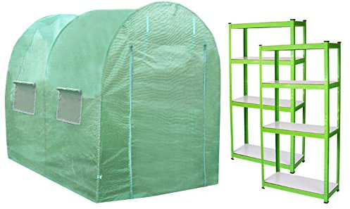 Polytunnel Greenhouse Walk In Galvanised Racking Windows Doors Growhouse PE Cover Gardening Metal Frame Outdoor Storage Garden Tent Vegetable Flower Plant 25mm Diameter | 3 x 2m