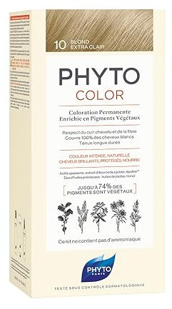 Phyto Phytocolor 10 Rubio Claro Extra Coloración permanente sin amoniaco, cobertura 100% para cabellos blancos