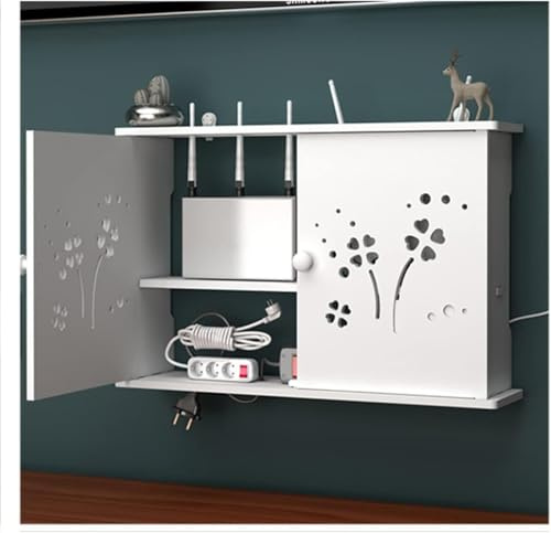 PPGE Home Router Aufbewahrungsbox Weiß, Wand TV Kabel Verstecken, Holz und Plastik Wandregal, Cable Management, Schwebendes Regal, Kabel Organizer, WiFi Router Storage Box C