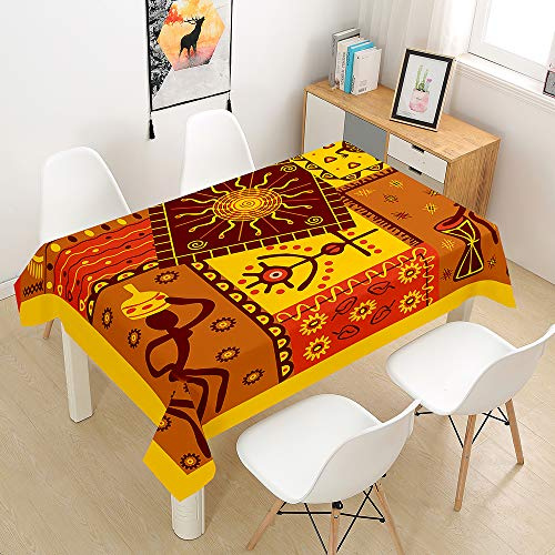 Hearda Rettangolare Tovaglia Tavolo Antimacchia, Tovaglia da Tavolo Moderna Copritavolo Impermeabile per Decorazione Tavola da Pranzo Cucina Giardino - 3D Arte Tribale (Nazione Africana,140x180cm)