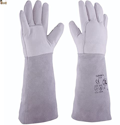 BricoLoco.com Guantes soldador TIG. 2 PARES Trabajo soldadura para soldar con proceso TIG. Cuero piel flor y serraje. Largo 420 mm. Forro interior. (2, Talla 8)