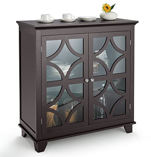 COSTWAY Credenza da Cucina, Armadietto da Cucina con Ripiano Regolabile e 2 Ante, Mobile Multiuso per Soggiorno Cucina Ingresso, 91,5x39,5x96,5cm (Caffè)
