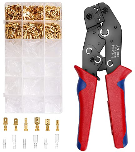 LUZOON Kabelskor set med tång med 300 stycken kabelskor, presstång platt plugg, krimptång platta hylsnycklar set för 0,5-1,5 mm2 kabelkontakter klämkontakt