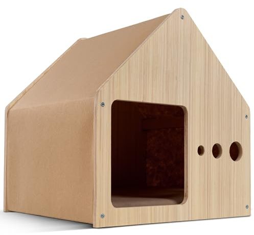 ROODZ 2-in-1 Kratz- & Loungehöhle für Katzen – Echtholz & Kratzvlies – Gemütliche Katzenhöhle