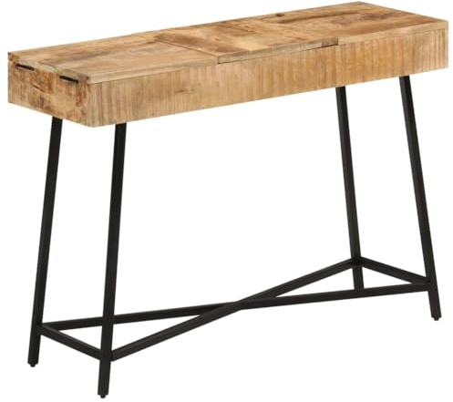 vidaXL Schminktisch, Kosmetiktisch mit viel Stauraum, Beistelltisch mit Eisenbeinen, Frisiertisch Tisch, Raues Massivholz Mango Eisen