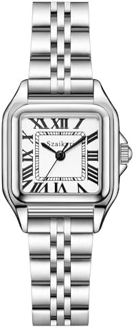 Szaikyri Quadrato Classico Orologio Donna con Numeri Romani Cronografo da Donna Casual (Silver Black)