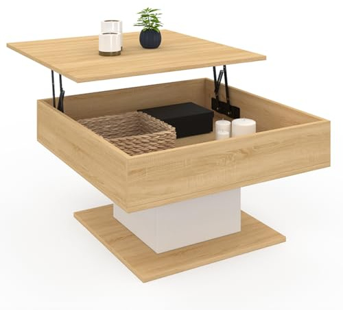 IDMarket - Mesa baja, con tablero desplegable, Eden, cuadrada, madera y blanco