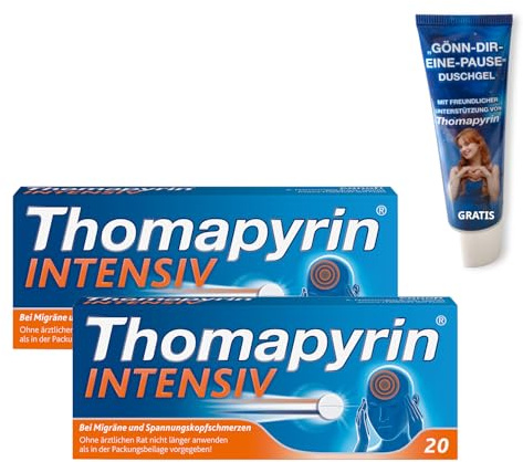 Thomapyrin INTENSIV Tabletten - 3fach Power bei intensiveren Kopfschmerzen & Migräne - 2 x 20 Stk. + Duschgel