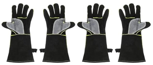 sourcing map 2 paia di guanti da saldatura A3036 da 35,6 cm, resistenti al calore, in pelle bovina, guanti da barbecue per saldatura, camino, forno, forno e giardino