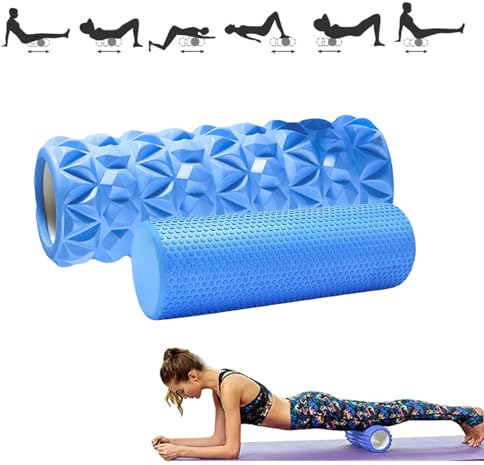 2x Foam Roller Massager för terapi och muskelmassage. Pilates och Yoga roller. Fitness Foam Roller. Skumcylinder för Smärtlindring och Träning på Gymmet och Hemma. 33x14cm//29x10cm