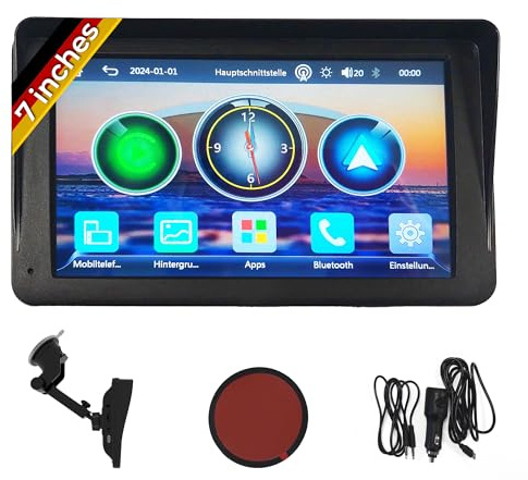 Technaxx Wireless Car Play & Android Auto Display 7 TX-320 för Apple Car Play & Android Auto med Bluetooth 5.0, FM-sändare, AUX-utgång, inbyggd högtalare, instrumentbräda/vindrutefäste