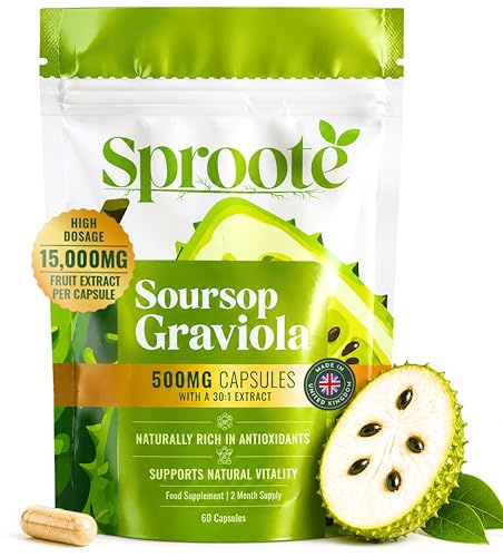 Sproote Soursop Capsules 15000mg | Pure 30:1 Graviola Extract | 60 Capsules | Immune Support, Antioxidant & Gut Health | No Additives, No Fillers | High Strength