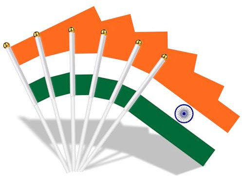AhfuLife Petit Drapeau Inde - 15Pcs Mini Drapeaux Indien avec Poteau Solide Blanc de 30cm pour Décoration Jardin Bar, Coupe du Monde, Célébration Fête Nationale Indian Premier League