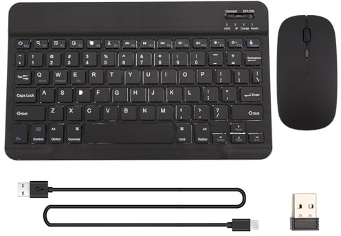 Jrpzcv Teclado y Ratón Inalámbricos Bluetooth Ultrafinos y Silenciosos, Adecuados para Tabletas y Portátiles, Teclado Bluetooth Negro
