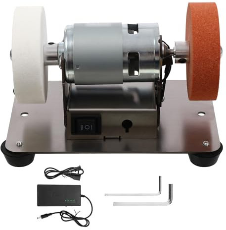 Smerigliatrice da banco elettrica, piccola levigatrice da banco da 96W con 2 mole abrasive, levigatrice a nastro elettrica con 7 velocità regolabili, smerigliatrice da tavolo per lavorazione del legno