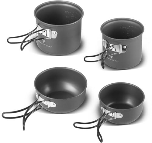STAHLWERK Camping Kochtopf-Set 4-teilig aus Aluminium, Outdoor Kochgeschirr mit Antihaftbeschichtung, Camping Koch-Set mit Töpfen und Deckeln, Outdoor Topfset, Camping-Geschirr