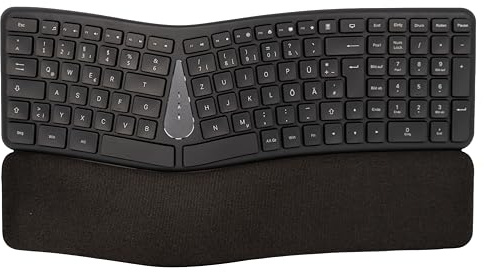 freeVoice Ergonomische Tastatur USB Kabelgebunden – Geteiltes QWERTZ DE Layout mit 112 Tasten, Memory-Foam Handballenauflage, Multiplattform kompatibel Windows macOS Linux