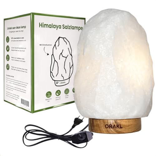 Orakl - Dimmbare Salzlampe Bliss - 100% echtes Himalaya Salz - Salzkristall-Lampe - Salzstein - Tischlamp inkl. 1x 15W Glühbirnen und Geschenkbox (4-6 KG)