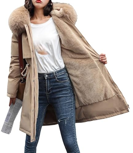 Manteaux longs pour femmes, Parka tendance doublée en polaire, vestes d'hiver pour femmes avec capuche en fausse fourrure, manteaux chauds duvet, vêtements d'extérieur décontractés
