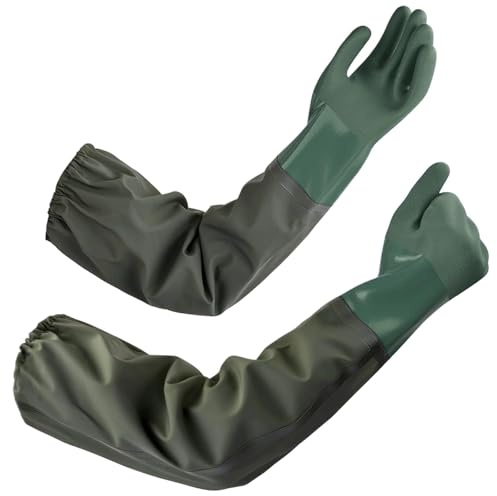 Eulihent Guanti Lunghi Impermeabili 70 cm Guanti Gomma per Pulizia Stagno Guanti da Lavoro Guanti Sicurezza Antiscivolo Proteggono da Olio e Agenti Chimici (Verde Scuro)
