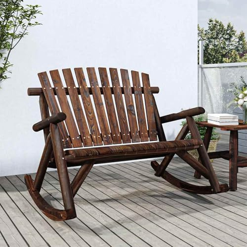 Fecpoo Adirondack-gungbänk, 2-sitsig med gungfunktion, massivt granträ, 123 x 96 x 102 cm, för terrass och trädgård
