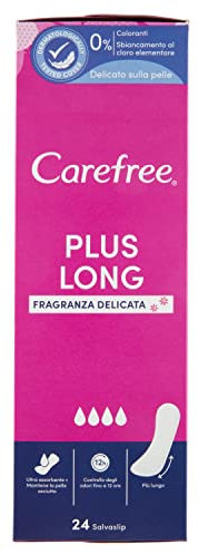 Carefree Salvaslip Plus Long Senza Profumo, Salva slip donna extra lungo per il 100% di controllo degli odori, Proteggi slip senza profumo e super assorbenti per uso quotidiano, 24 salvaslip