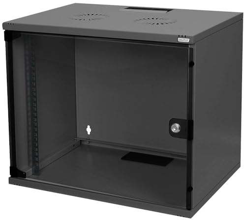 DIGITUS Nätverksskåp - 19-tums rack 7 U - Omonterat - Väggmontering - 400 mm djup - Belastning 60 kg - Glasdörr - Svart