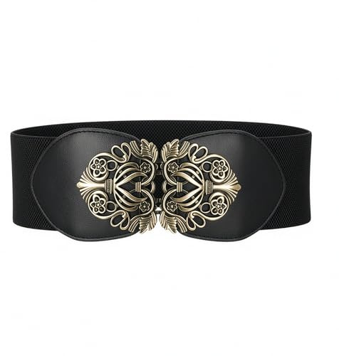 BlackButterfly Cinturón Elástico de Corsé de Cintura de 8 CM con Hebilla Antigua (Negro, M)