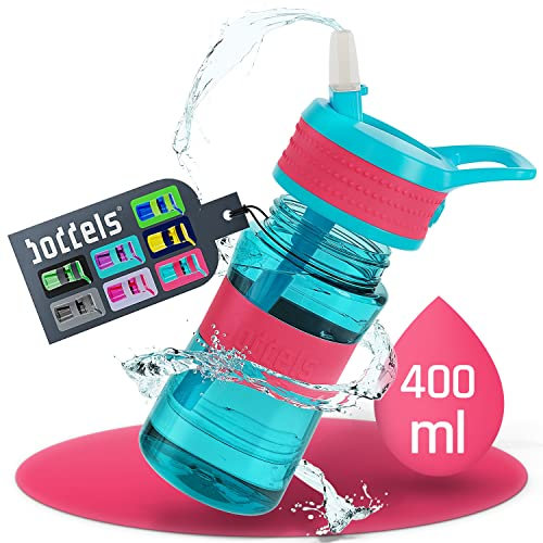 boddels Kinder Trinkflasche mit Strohhalm und rutschfestem Griff | 400 ml | Trinkflasche Kinder auslaufsicher, bruchsicher | Wasserflasche Kindergarten, Schule, Sport | Kindertrinkflasche | BPA-frei