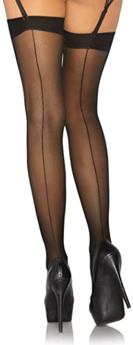 Leg Avenue Women's Contrast Top Cuban Heel Backseam Stockings, Black, One Size