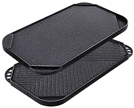 SENSARTE Nonstick Griddle Grill Pan, Pro-Grid Reversible Grill & Griddle Pan, Two Burner Cast Aluminum, Portable for Indoor Stovetop or Outdoor Camping BBQ, 19.5 x 10.7