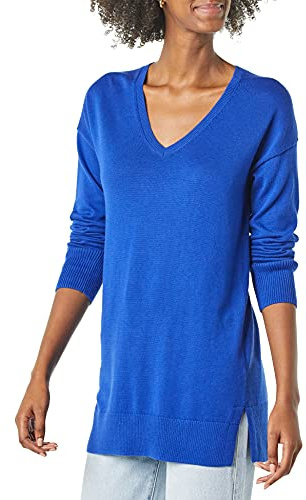 Amazon Essentials Maglione A Tunica Leggero A Maniche Lunghe Con Scollo A v (Disponibile In Taglie Forti) Donna, Bluette, L