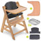 hauck Hochstuhl Alpha Move für Kinder ab 6 Monaten - inkl. Essbrett, Sitzauflage (Charcoal), 5-Punkt-Gurt und Essteller - Babystuhl mit Rollen aus Holz (FSC® zertifiziert) - mitwachsend & verstellbar