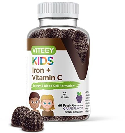 Viteey Iron Gummies for Kids with Vitamin C - Supports Energy, Blood Cell Formulation, Blood Builder Anemia Kids Iron Supplements - Vegan, Gelatin Free, Gluten Free - Tasty Chewable Grape Flavored