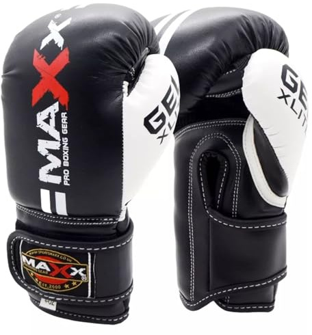 Maxx kids Boxing Gloves Women Boxing Gloves Rex Leather Martial Art Gloves, Muay Thai MMA Kickboxing Kids Bag Punching Training Gloves 4 6 8 Oz (Black White, 4oz)
