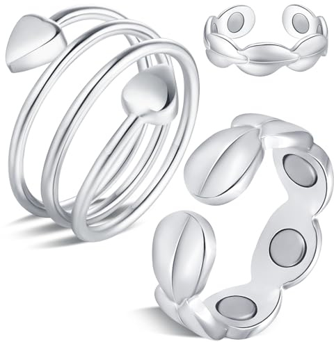 Jeracol 2 st lymfatiska dränering kopparringar för kvinnor i olika design, magnetiska ringar med 7 x ultrastark magnet, 99 % ren koppar justerbara smycken i presentförpackning