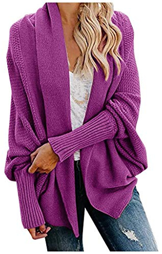 EMUKFD Cardigan en tricot épais et large pour femme - Long ouvert sur le devant - Style décontracté - Manches chauve-souris - Vêtement d'extérieur en tricot torsadé - Manteau - Cape - Surdimensionné