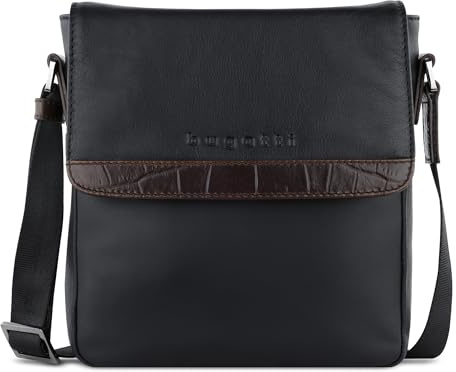 bugatti Corso DeLuxe, Schultertasche aus echtem Leder mit Überschlagklappe, schwarz