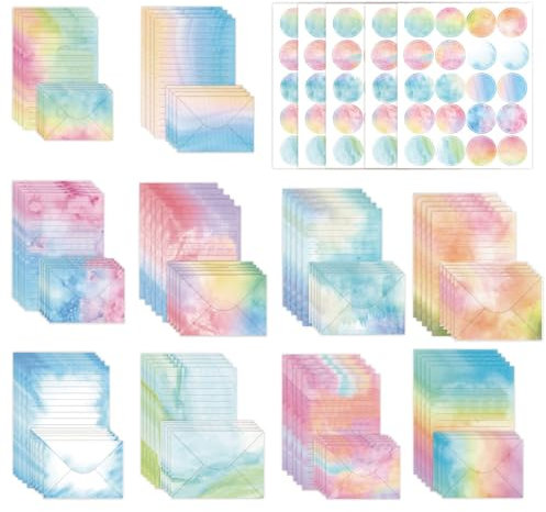 Papel de carta y sobres de acuarela, TOATELU 1 juego de 160 unidades, 22,5 × 15,5 × 2,2 cm, papel de carta con sobre pastel, bonito juego de papel de carta para suministros de oficina, artículos de