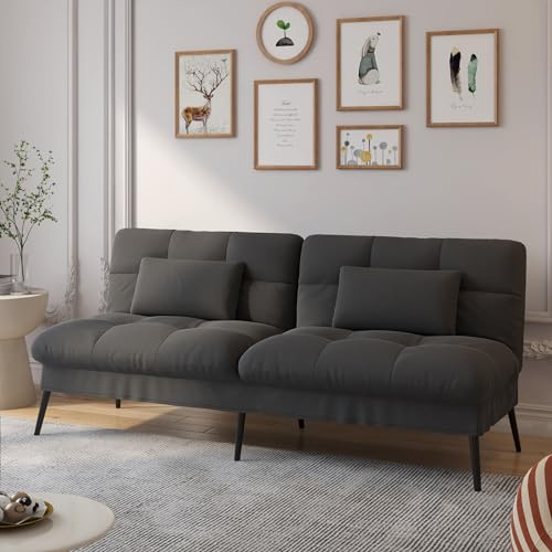 COMHOMA Fabric Sofa Bed 3 Seater Upgraded Frame 5-Gear Back Angle Adjustable Futon Sofa for Living Room, Guest Room (Fabric, Black)