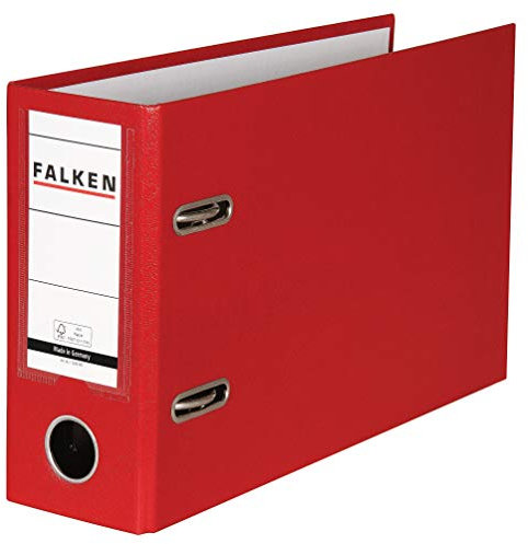 Original Falken 10er Pack PP-Color Kunststoff-Ordner Sonderformat. Made in Germany. 8 cm breit DIN A5 quer mit Wechselfenster rot Kontoauszug Ringordner Aktenordner Briefordner