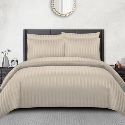 Pamposh Satin Stripe King Size Duvet Cover Sets - Premium Hotel Quality Quilt Cover Bedding Sets - Hypoallergenic Ultra Soft Microfiber Bed Linen