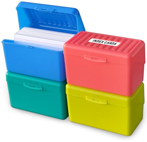 Olivo Index Card Holder Box 3x5 Flash Note Card Holder Storage File Box Organizer Case for 3x5 Cards, 4 Colors Pack