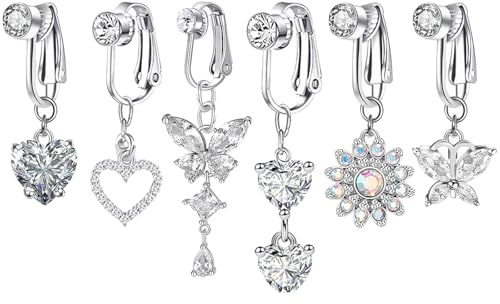 JSTHHTT 6 Pcs Piercing Ombelico Finto Senza Buco, Pendente, Anello Con Ombelico, Gioielli Lungo Barbell Set Per Le Donne