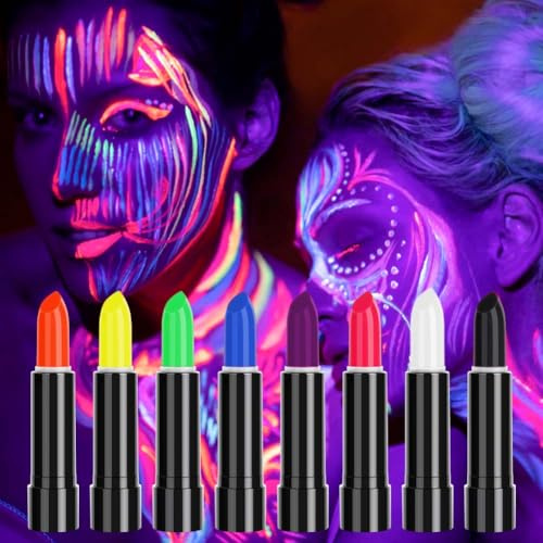 Aomig Face Paint Crayons Kit, 8 Color Childrens UV Face Paint Set, Fluorescent Crayons Safe Non-Toxic Face Body Crayons for Kids, Bright Colors Body Painting Kit for Halloween Makeup, Party or Cosplay