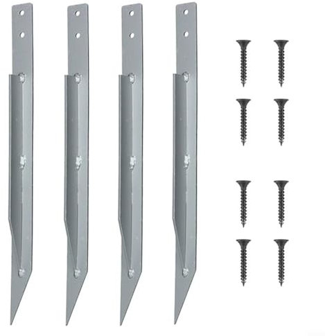 UTTASU Juego de 4 anclajes de suelo para columpios, de metal, resistentes, para jardín, jardín, equipo de juegos al aire libre, kit de montaje, 44 x 27 x 3 cm, color plateado